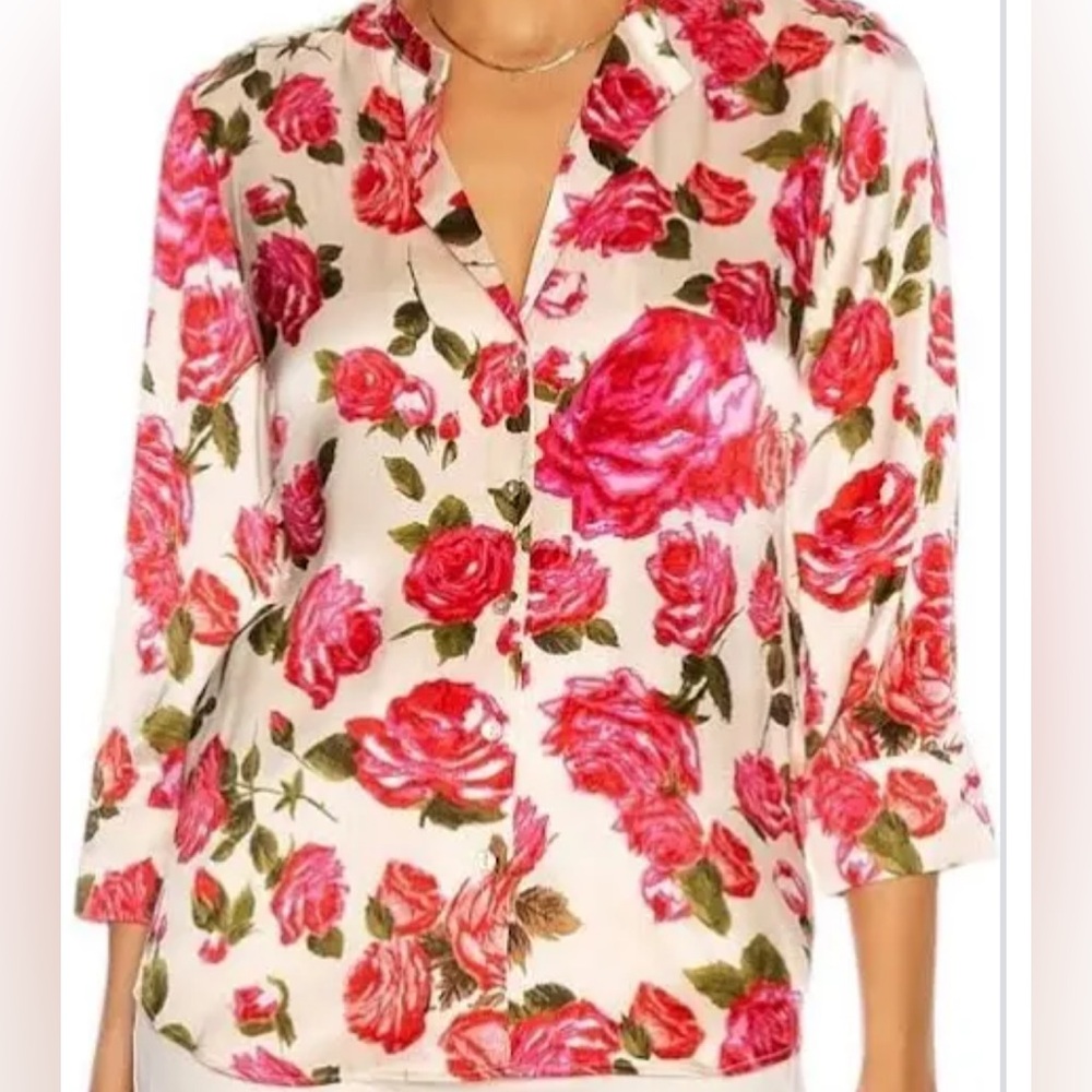 L’AGENCE Aoki 3/4 sleeve floral silk blouse top dawn rosewood -S-NWT! $375